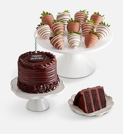 Chocolate Decadence Happy Birthday Cake™ With Strawberries