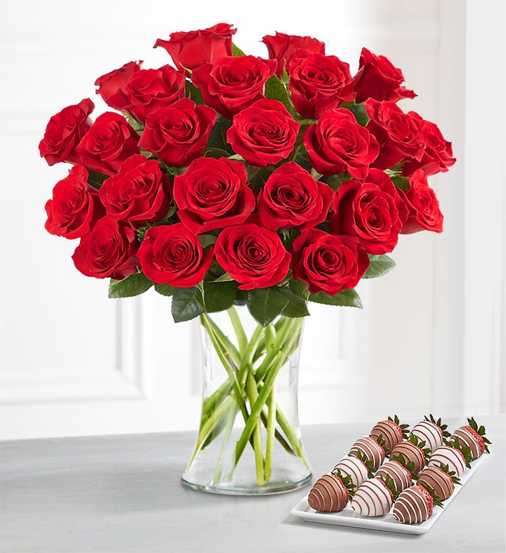 Deliciously Decadent™ Red Roses & Drizzled Strawberries