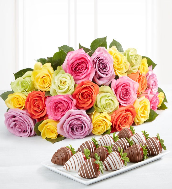 Assorted Roses & Drizzled Strawberries