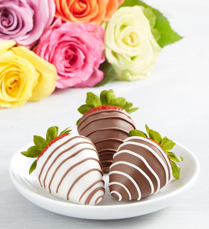 Deliciously Decadent™ Assorted Roses & Drizzled Strawberries