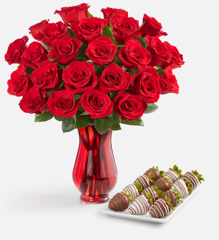 Deliciously Decadent™ Red Roses and Gourmet Drizzled Strawberries™