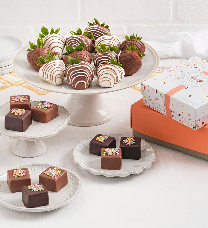 Celebration Cheesecake Bites™ with Gourmet Drizzled Strawberries