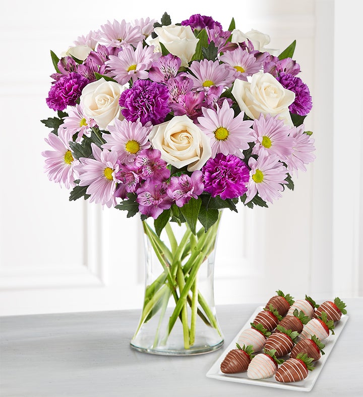Deliciously Decadent™ Lavender Garden with Mother's Day Drizzled Strawberries™