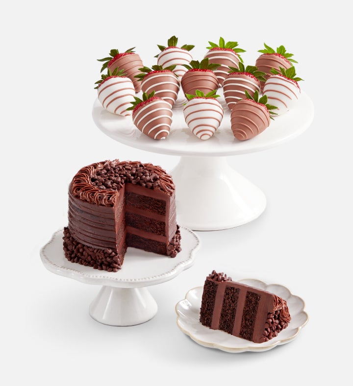 Chocolate Decadence Cake™ with Gourmet Drizzled Strawberries