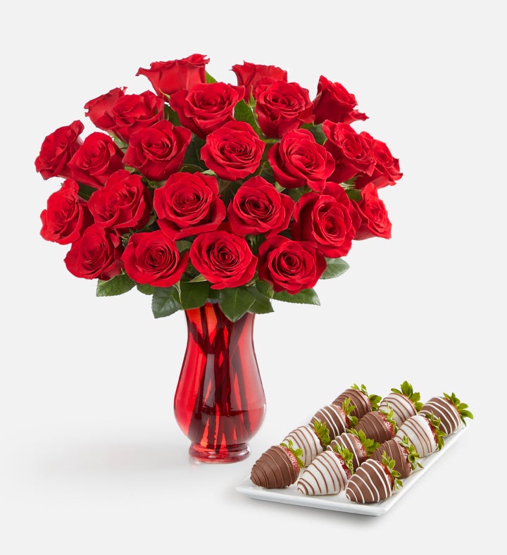 Deliciously Decadent™ Red Roses and Gourmet Drizzled Strawberries™