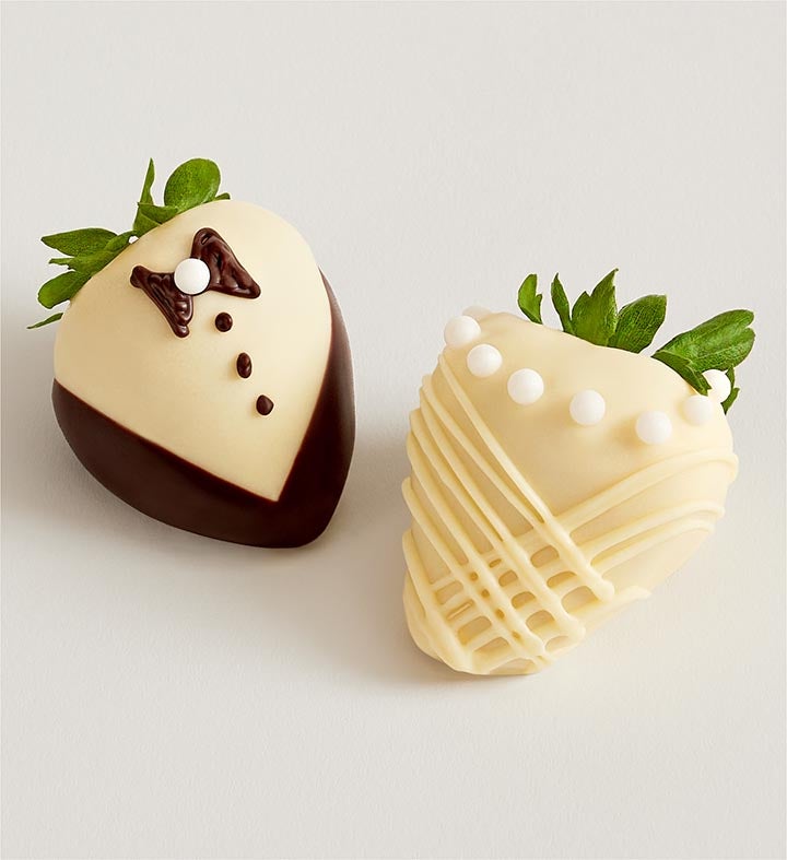 Bride and Groom Design Belgian Chocolate Covered  Strawberries