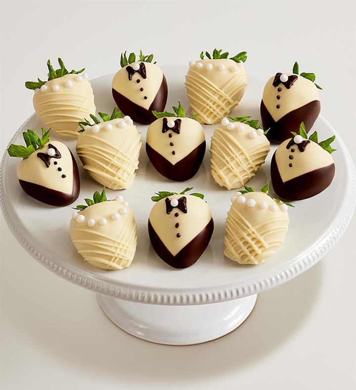 Bride and Groom Design Belgian Chocolate Covered  Strawberries